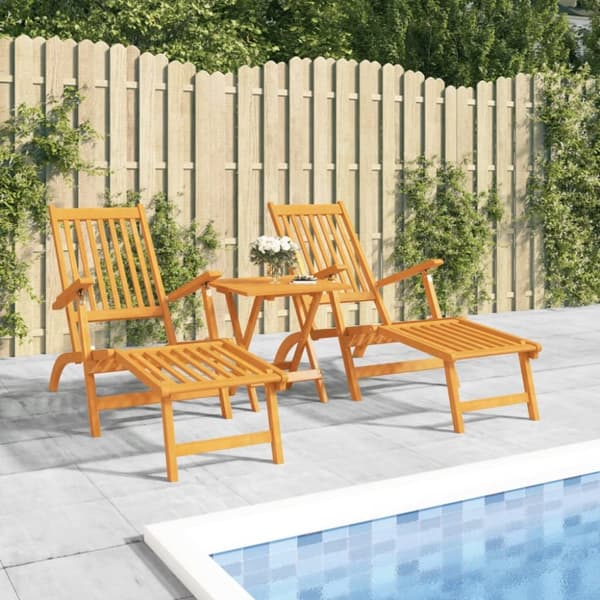Däckstolar med fotstöd 2 st massivt akacia - Solstol - Solstolar - Home & Living