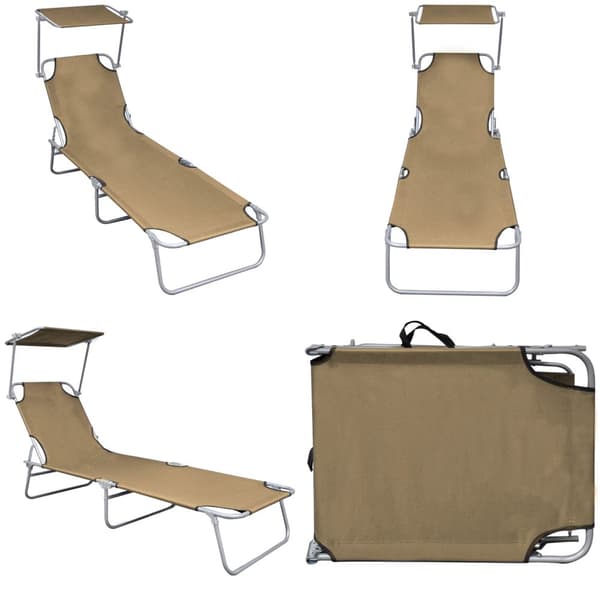 Foldbar liggestol med baldakin aluminium gråbrun - Liggestol - Liggestole - Home & Living