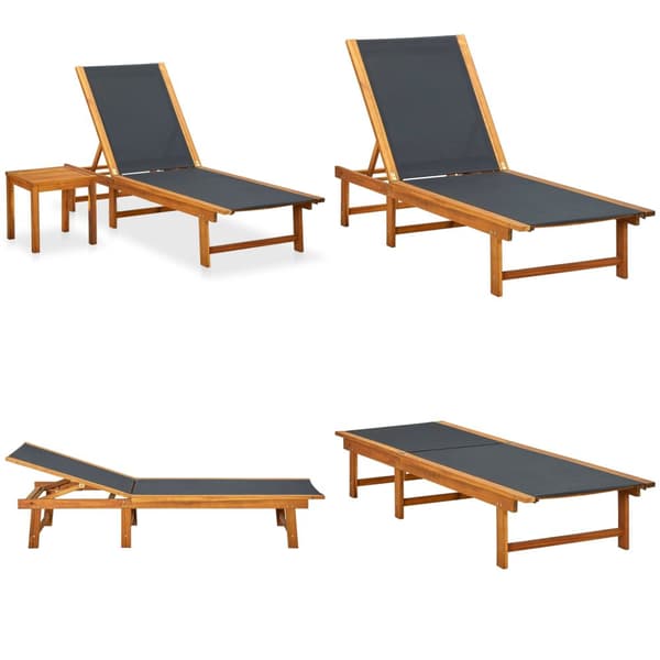 Solsäng med bord massivt akaciaträ och textilene - Trädgårdsmöbler - Trädgårdsmöbel - Home & Living
