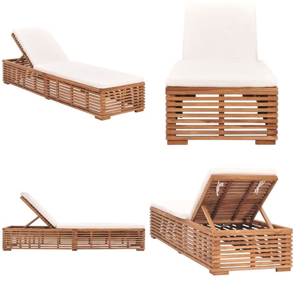 Solsäng med gräddvit dyna massiv teak - Solsäng - Solsängar - Home & Living