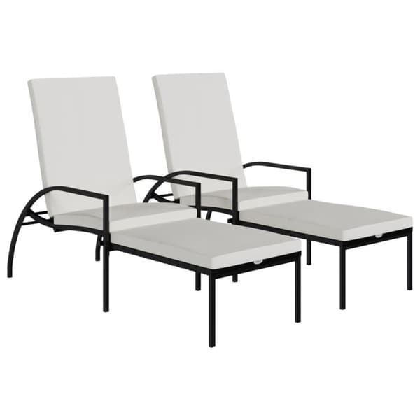 Liggestole 2 stk. Med fodskammel polyrattan sort - Liggestol - Liggestole - Home & Living