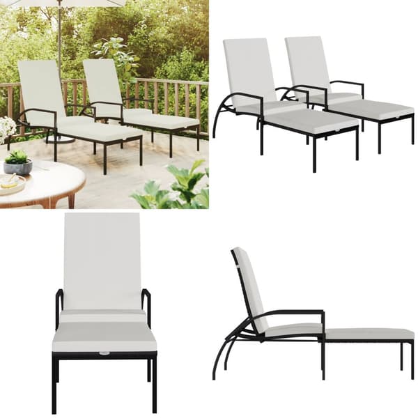 Liggestole 2 stk. Med fodskammel polyrattan sort - Liggestol - Liggestole - Home & Living