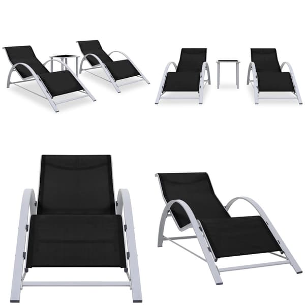 Liggestole 2 stk. Med bord aluminium sort - Liggestol - Liggestole - Home & Living