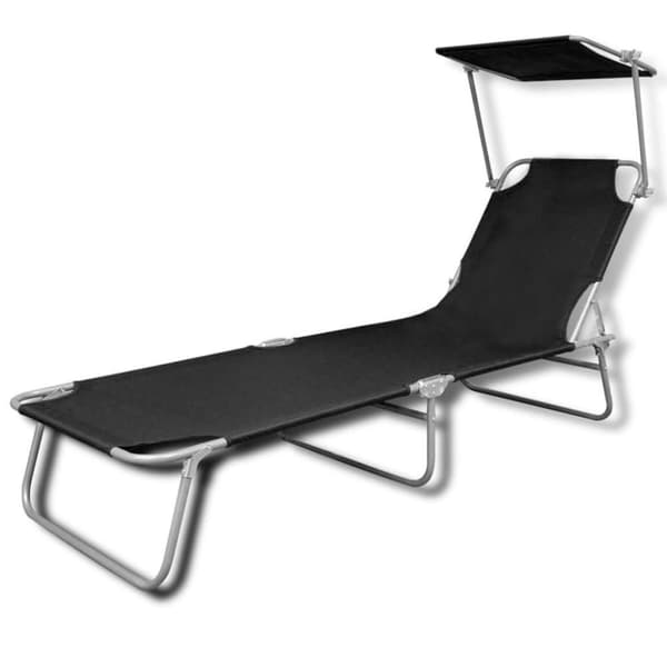 Foldbar liggestol med baldakin stål og stof sort - Liggestol - Liggestole - Home & Living