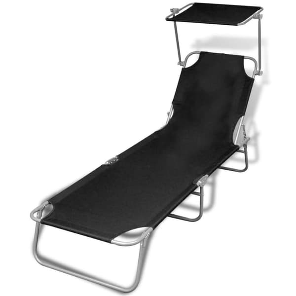 Foldbar liggestol med baldakin stål og stof sort - Liggestol - Liggestole - Home & Living