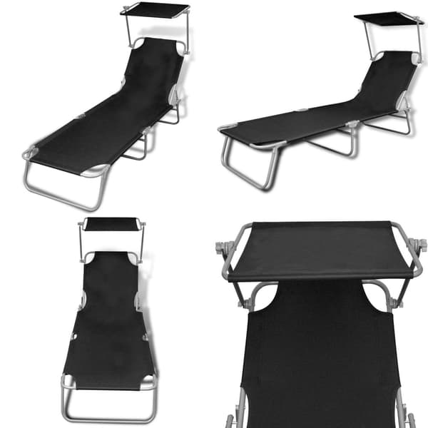 Foldbar liggestol med baldakin stål og stof sort - Liggestol - Liggestole - Home & Living