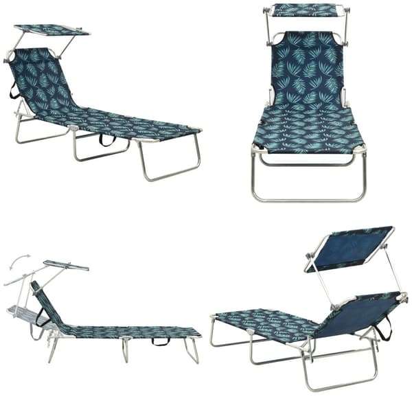 Hopfällbar solsäng med tak stål bladmönster - Solsäng - Solsängar - Home & Living
