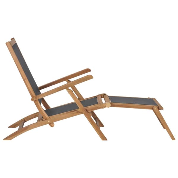 Däckstol med fotstöd massiv teak svart - Däckstol - Däckstolar - Home & Living