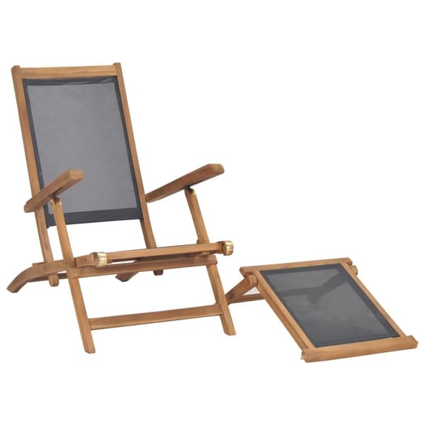 Däckstol med fotstöd massiv teak svart - Däckstol - Däckstolar - Home & Living