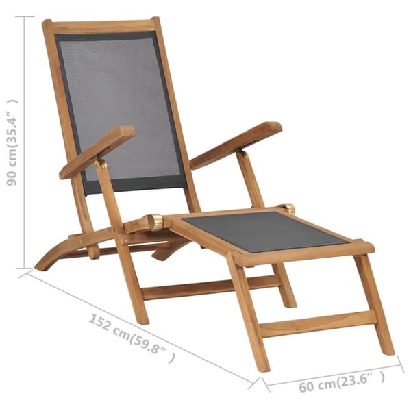 Däckstol med fotstöd massiv teak svart - Däckstol - Däckstolar - Home & Living
