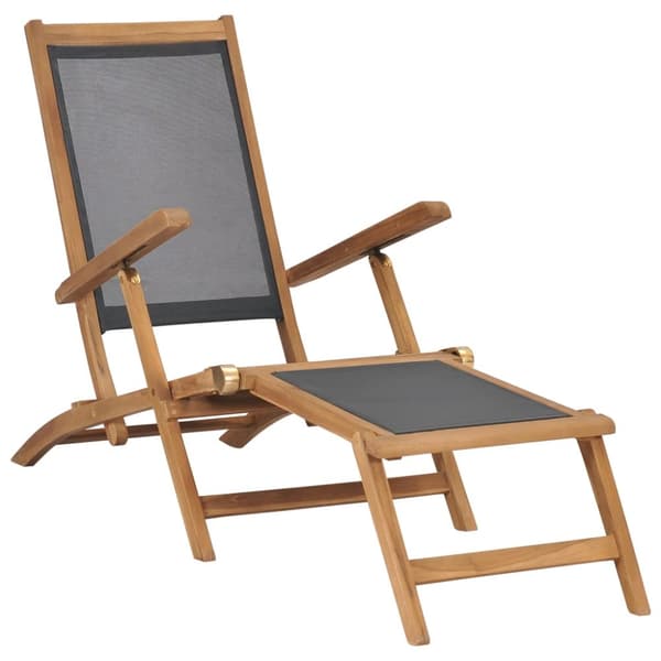 Däckstol med fotstöd massiv teak svart - Däckstol - Däckstolar - Home & Living