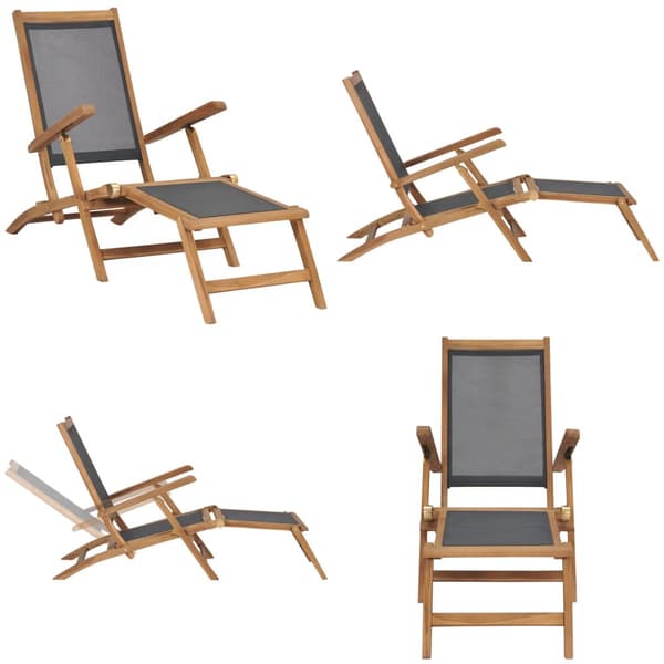 Däckstol med fotstöd massiv teak svart - Däckstol - Däckstolar - Home & Living