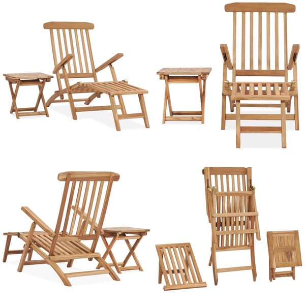 Däckstol med fotstöd och bord massiv teak - Däckstol - Däckstolar - Home & Living