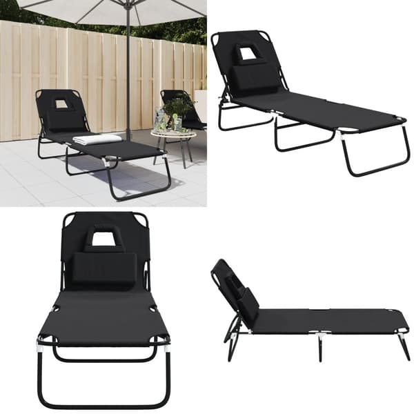 Solsäng fällbar svart oxfordtyg & pulverlackerat stål - Solsäng - Solsängar - Home & Living