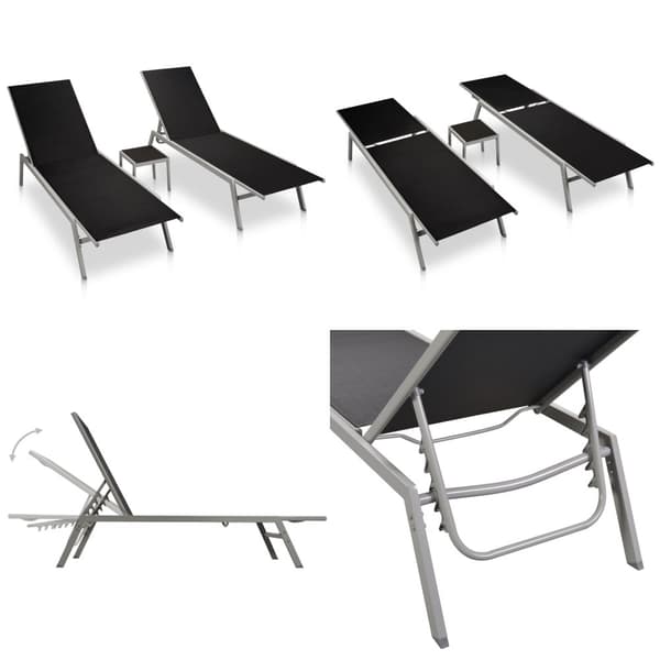 Liggestole 2 stk. Med bord stål og textilene sort - Liggestol - Liggestole - Home & Living