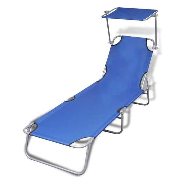 Foldbar liggestol med baldakin stål og stof blå - Liggestol - Liggestole - Home & Living