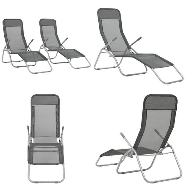Hopfällbara solsängar 2 st textilene antracit - Solsäng - Solsängar - Home & Living