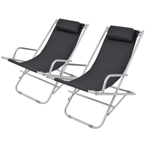Solstolar 2 st stål svart - Däckstol - Däckstolar - Home & Living