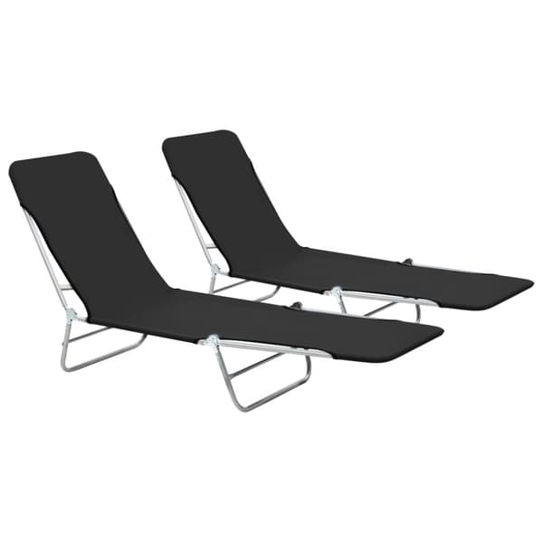 Hopfällbara solsängar 2 st stål och tyg svart - Solstol - Solstolar - Home & Living