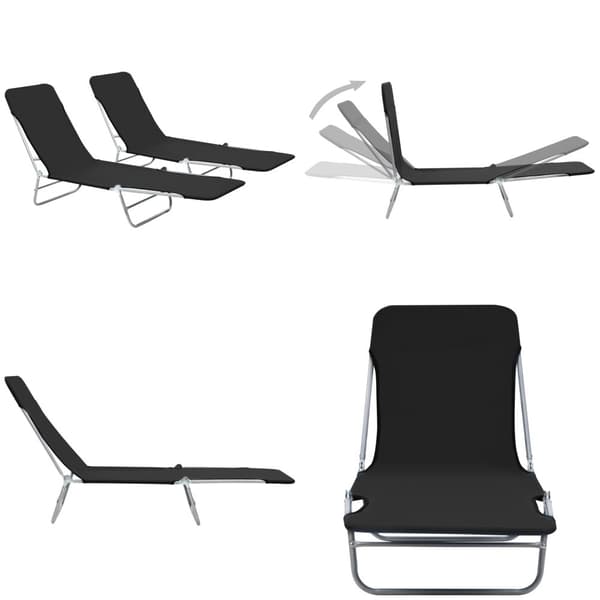 Hopfällbara solsängar 2 st stål och tyg svart - Solstol - Solstolar - Home & Living