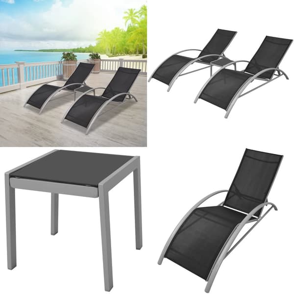 Solsängar med bord aluminium svart - Solstol - Solstolar - Home & Living