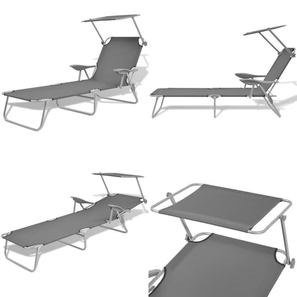 Solsäng med tak stål grå - Solstol - Solstolar - Home & Living
