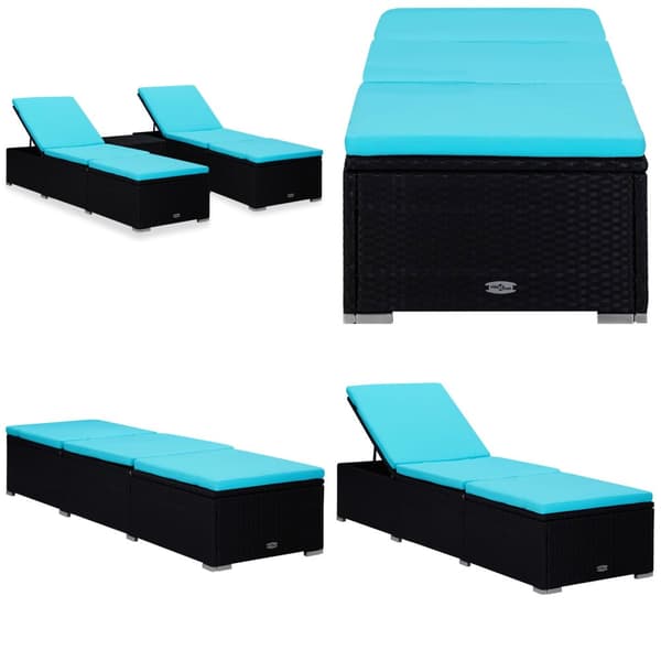 Liggestole med tebord 3 dele polyrattan sort - Liggestol - Liggestole - Home & Living