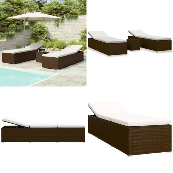Solsängar och sidobord 3 delar konstrotting brun - Solsäng - Solsängar - Home & Living