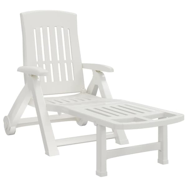 Hopfällbar solsäng med hjul vit PP - Fällbar Solstol - Fällbara Solstolar - Home & Living