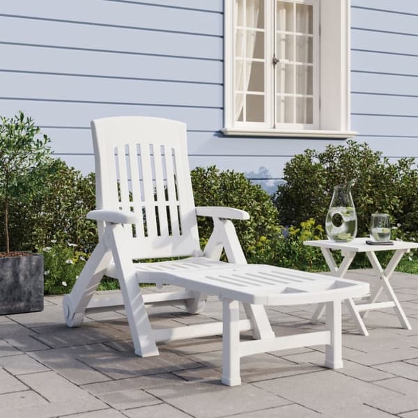 Hopfällbar solsäng med hjul vit PP - Fällbar Solstol - Fällbara Solstolar - Home & Living