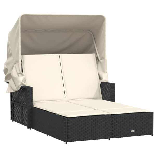 solseng med baldakin og hynder polyrattan sort