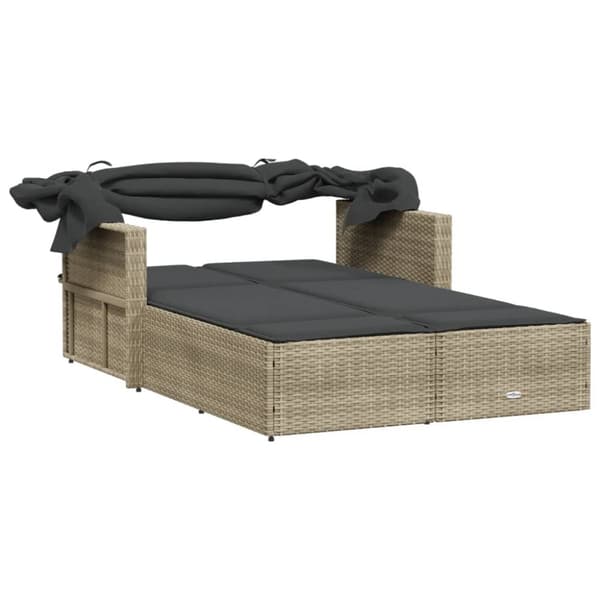 solseng med baldakin og hynder polyrattan lysegrå