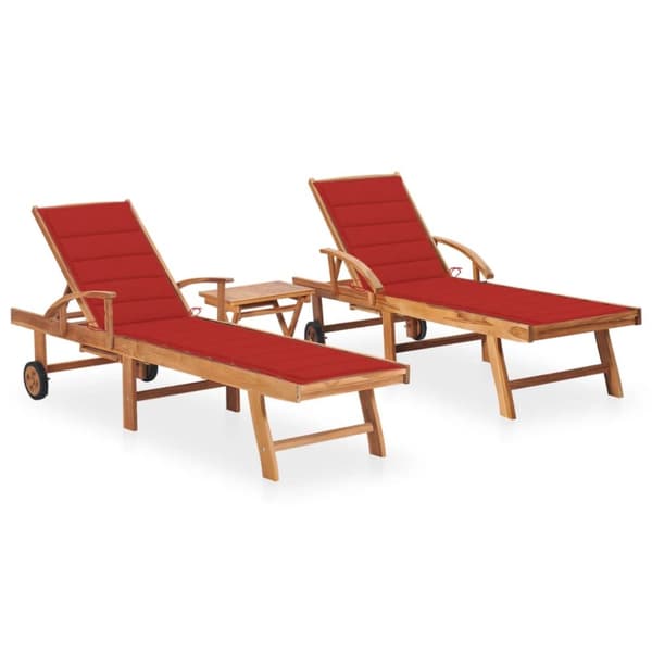 Solsäng 2 st med bord och dyna massiv teak