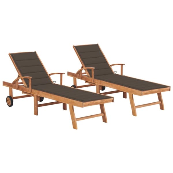 Solsäng 2 st med dyna taupe massiv teak