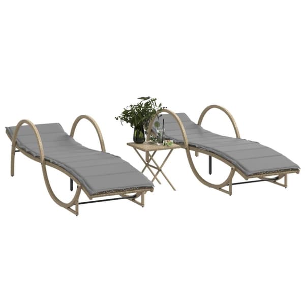 Solsängar 2 st med bord beige konstrotting