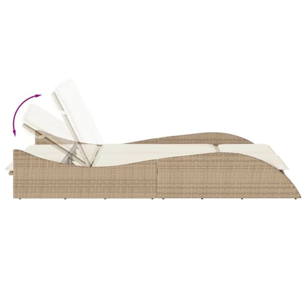 Lepotuoli tyynyillä, beige, 114x205x73 cm, polyrottinki