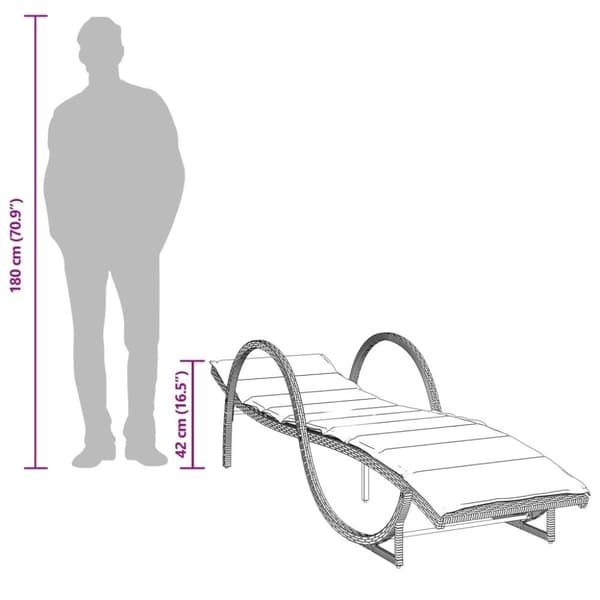 vidaXL liggestol med hynde 60x199x42 cm polyrattan grå