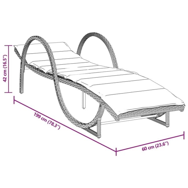 vidaXL liggestol med hynde 60x199x42 cm polyrattan grå