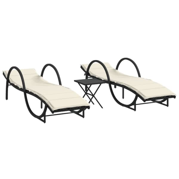 vidaXL Solsängar 2 st med bord svart konstrotting