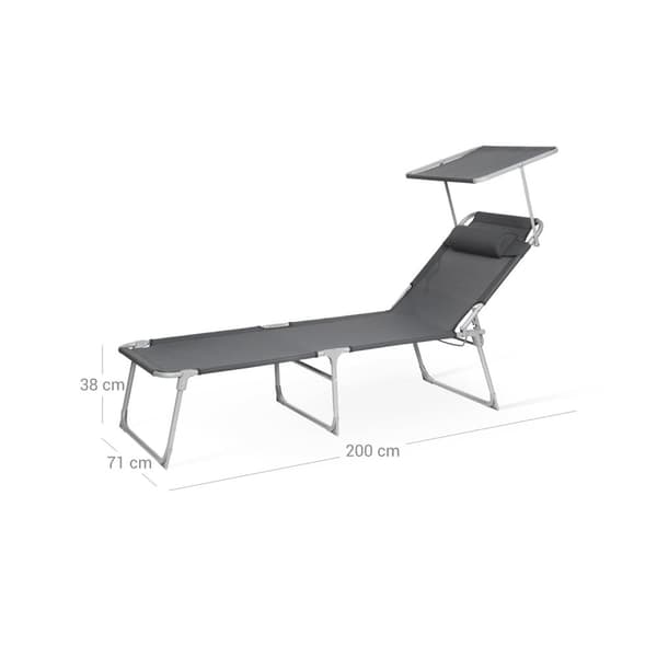 Rootz Solstol - Solstol - Schäslong - Antracit - Järnstomme - Syntetfibertyg - 71cm x 200cm x 38cm