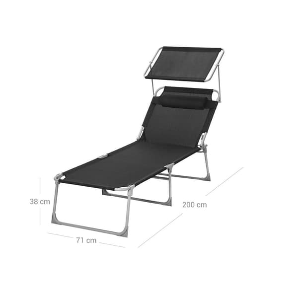 Rootz Solstol - Solstol - Avkopplingsstol - Järnram - Syntetfibertyg - Enkel montering - Lättvikt - Bärbar - 71cm x 200cm x 38cm