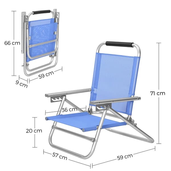 Rootz 2 Pack Beach Chair Set - Taitettavat tuolit - Kannettavat istuimet - Kevyt alumiinirunko - Synteettinen kuitukangas - 57 cm x 59 cm x 71 cm