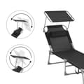 Miniatyrbild 5 av 9: Rootz Solstol - Black Metal Beach Chair - Fällbar schäslong - Syntetfibertyg - 53 cm x 193 cm x 29,5 cm - Lätt och hållbar - Max belastningskapacitet