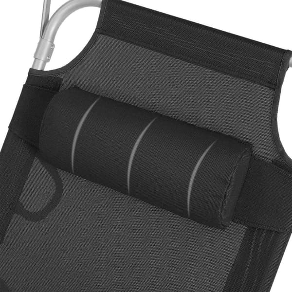 Rootz Solstol - Black Metal Beach Chair - Fällbar schäslong - Syntetfibertyg - 53 cm x 193 cm x 29,5 cm - Lätt och hållbar - Max belastningskapacitet