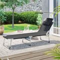 Miniatyrbild 2 av 9: Rootz Solstol - Black Metal Beach Chair - Fällbar schäslong - Syntetfibertyg - 53 cm x 193 cm x 29,5 cm - Lätt och hållbar - Max belastningskapacitet