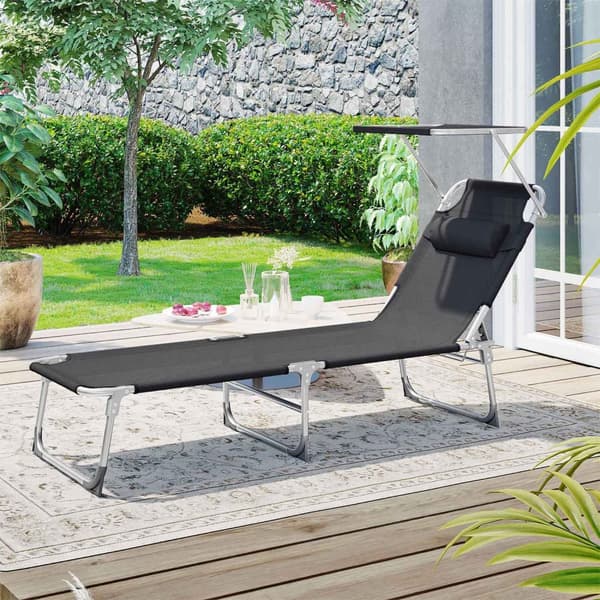 Rootz Solstol - Black Metal Beach Chair - Fällbar schäslong - Syntetfibertyg - 53 cm x 193 cm x 29,5 cm - Lätt och hållbar - Max belastningskapacitet