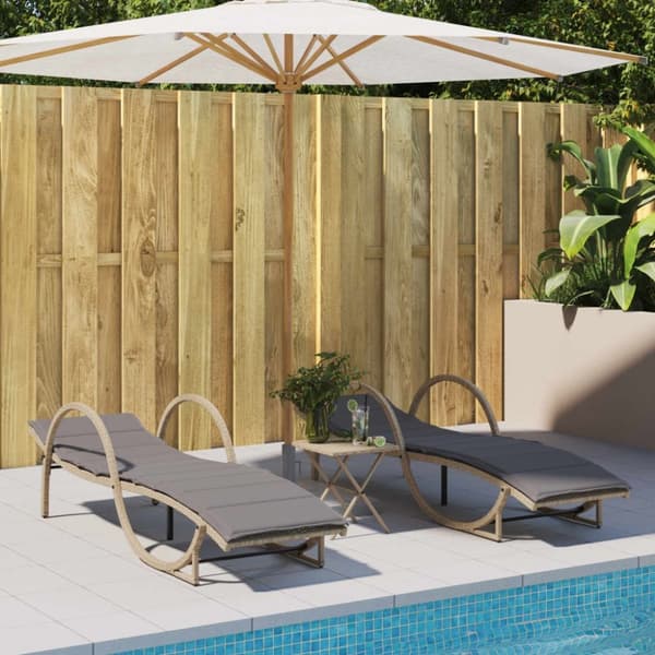 vidaXL Solsäng med dyna beige 60x199x42 cm konstrotting