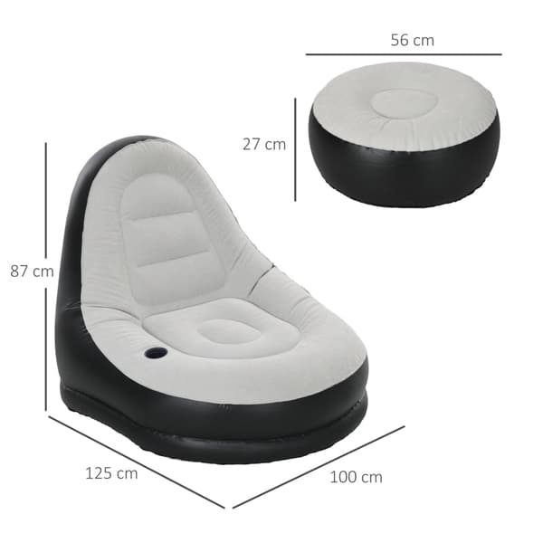 Rootz uppblåsbar stolset - Air Chair - Outdoor Lounger - Ergonomisk design - Slitstark plast - Bekväm mugghållare - 125cm x 100cm x 87cm - Ljusgrå + S
