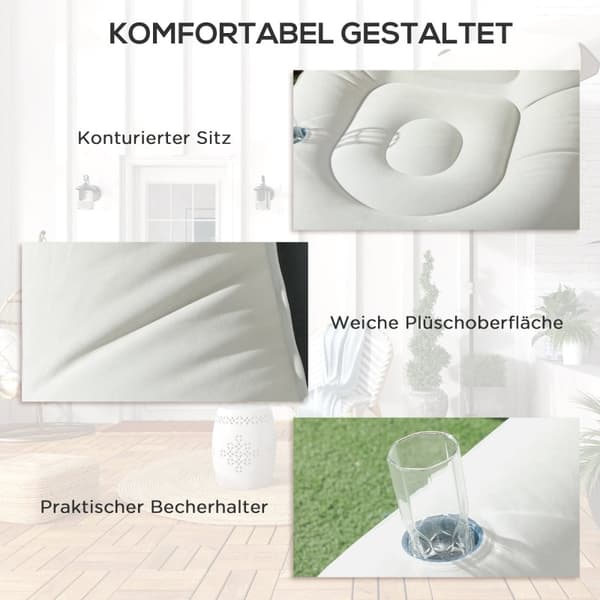Rootz uppblåsbar stolset - Air Chair - Outdoor Lounger - Ergonomisk design - Slitstark plast - Bekväm mugghållare - 125cm x 100cm x 87cm - Ljusgrå + S