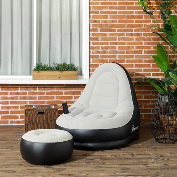 Rootz uppblåsbar stolset - Air Chair - Outdoor Lounger - Ergonomisk design - Slitstark plast - Bekväm mugghållare - 125cm x 100cm x 87cm - Ljusgrå + S